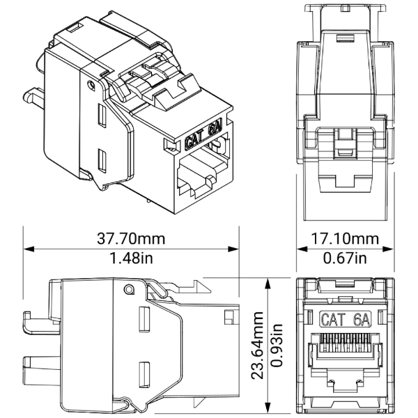 Kordz PRS CAT6a RJ45 Keystone Socket 6 pieces Metallic