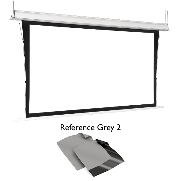 ADEO Inceel, 16:9, Reference Grey 2, Motorised In Ceiling Projection Screen Tensioned, 50mm Black Border, 2650mm Wide (120")