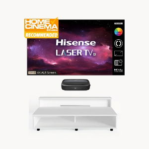 Hisense 120L9 120" Triple Laser TV With Kinetik KLIF-UST1C(WHT) UST Cabinet Centre Only White